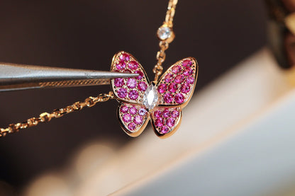 [Aurelle Style]BUTTERFLY RED DIAMOND ROSE GOLD NECKLACE