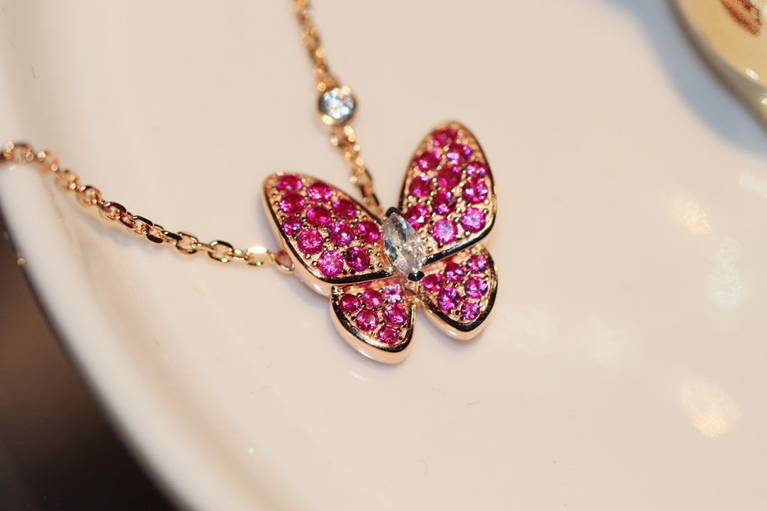 [Aurelle Style]BUTTERFLY RED DIAMOND ROSE GOLD NECKLACE