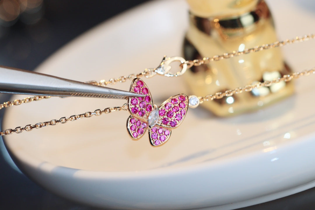 [Aurelle Style]BUTTERFLY RED DIAMOND ROSE GOLD NECKLACE