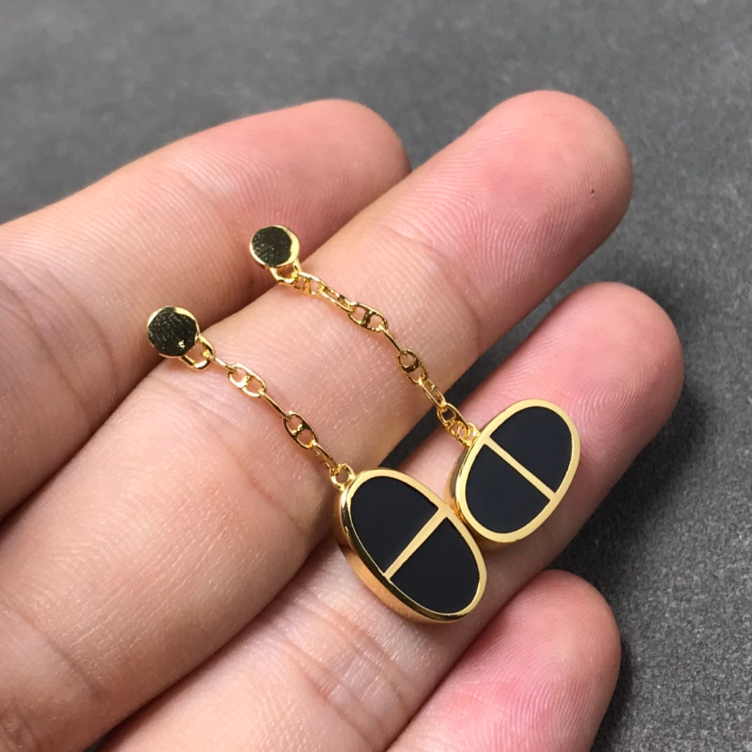 [Aurelle Style]CHAINE VERSO BLACK CERAMIC SILVER EARRINGS