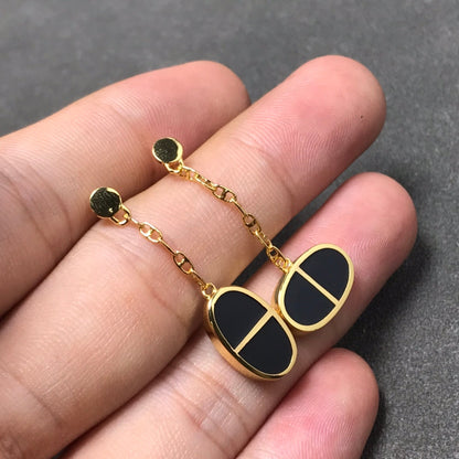 [Aurelle Style]CHAINE VERSO BLACK CERAMIC SILVER EARRINGS