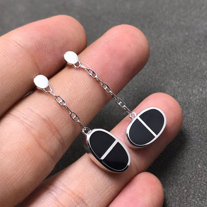 [Aurelle Style]CHAINE VERSO BLACK CERAMIC SILVER EARRINGS