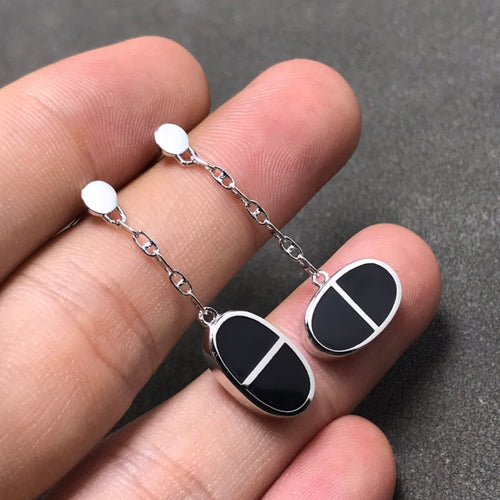 [Aurelle Style]CHAINE VERSO BLACK CERAMIC SILVER EARRINGS