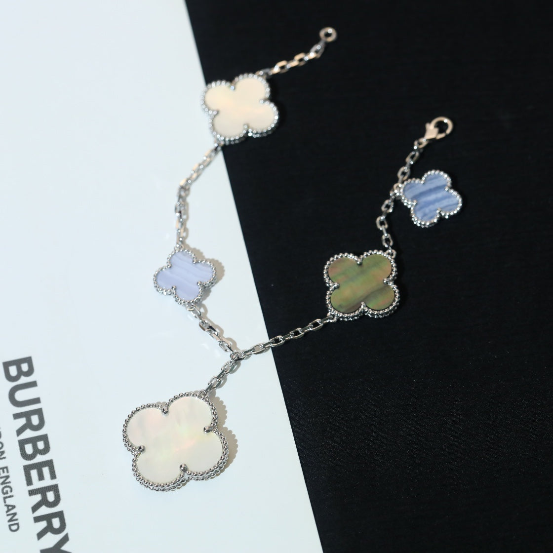 [Aurelle Style]CLOVER BRACELET 5 MOTIFS MOP CHALCEDONY SILVER