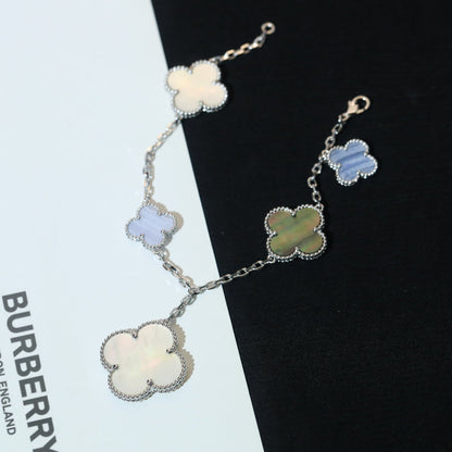 [Aurelle Style]CLOVER BRACELET 5 MOTIFS MOP CHALCEDONY SILVER