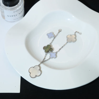 [Aurelle Style]CLOVER BRACELET 5 MOTIFS MOP CHALCEDONY SILVER