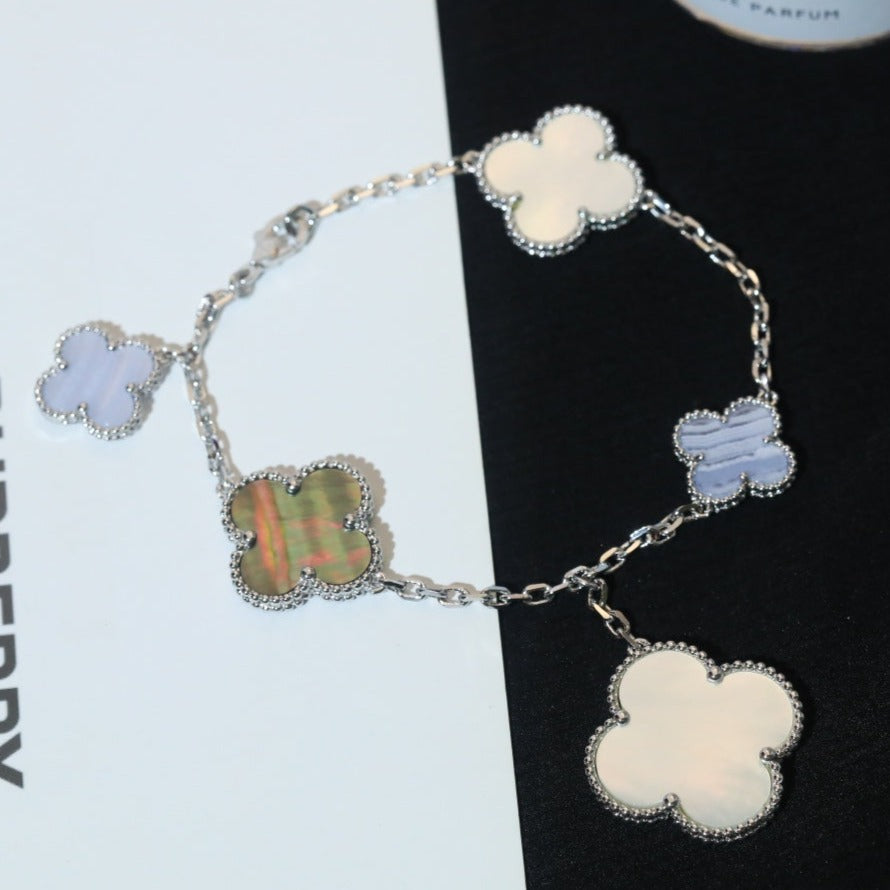 [Aurelle Style]CLOVER BRACELET 5 MOTIFS MOP CHALCEDONY SILVER