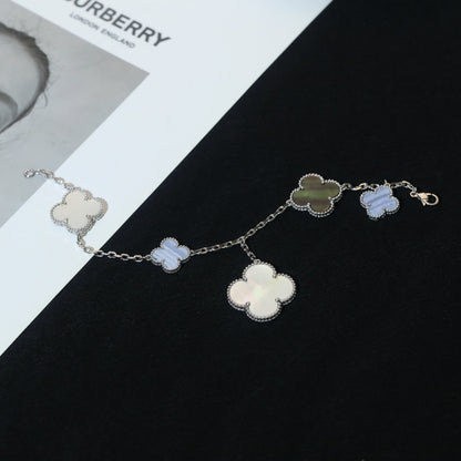 [Aurelle Style]CLOVER BRACELET 5 MOTIFS MOP CHALCEDONY SILVER