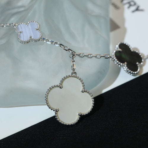 [TOP]CLOVER BRACELET 5 MOTIFS MOP CHALCEDONY SILVER