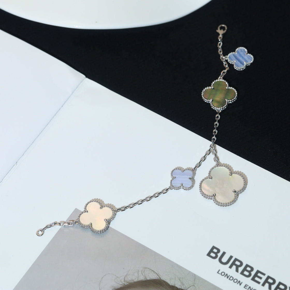 [Aurelle Style]CLOVER BRACELET 5 MOTIFS MOP CHALCEDONY SILVER