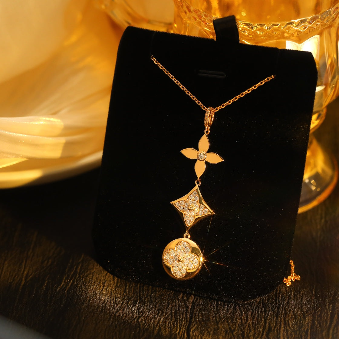 [Aurelle Style]STAR AND SUN DIAMOND PINK GOLD NECKLACE