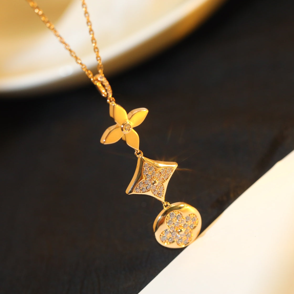 [Aurelle Style]STAR AND SUN DIAMOND PINK GOLD NECKLACE