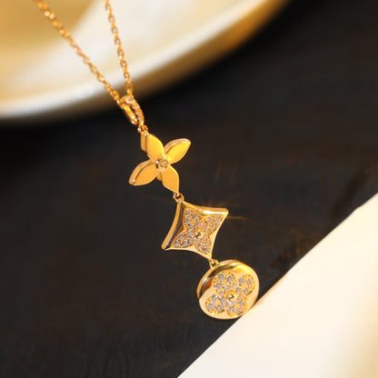 [Aurelle Style]STAR AND SUN DIAMOND PINK GOLD NECKLACE