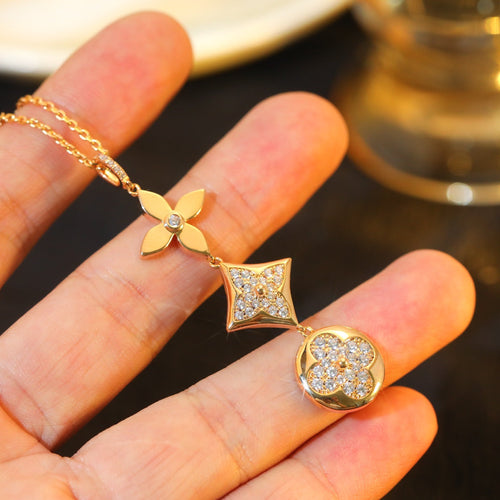[Aurelle Style]STAR AND SUN DIAMOND PINK GOLD NECKLACE
