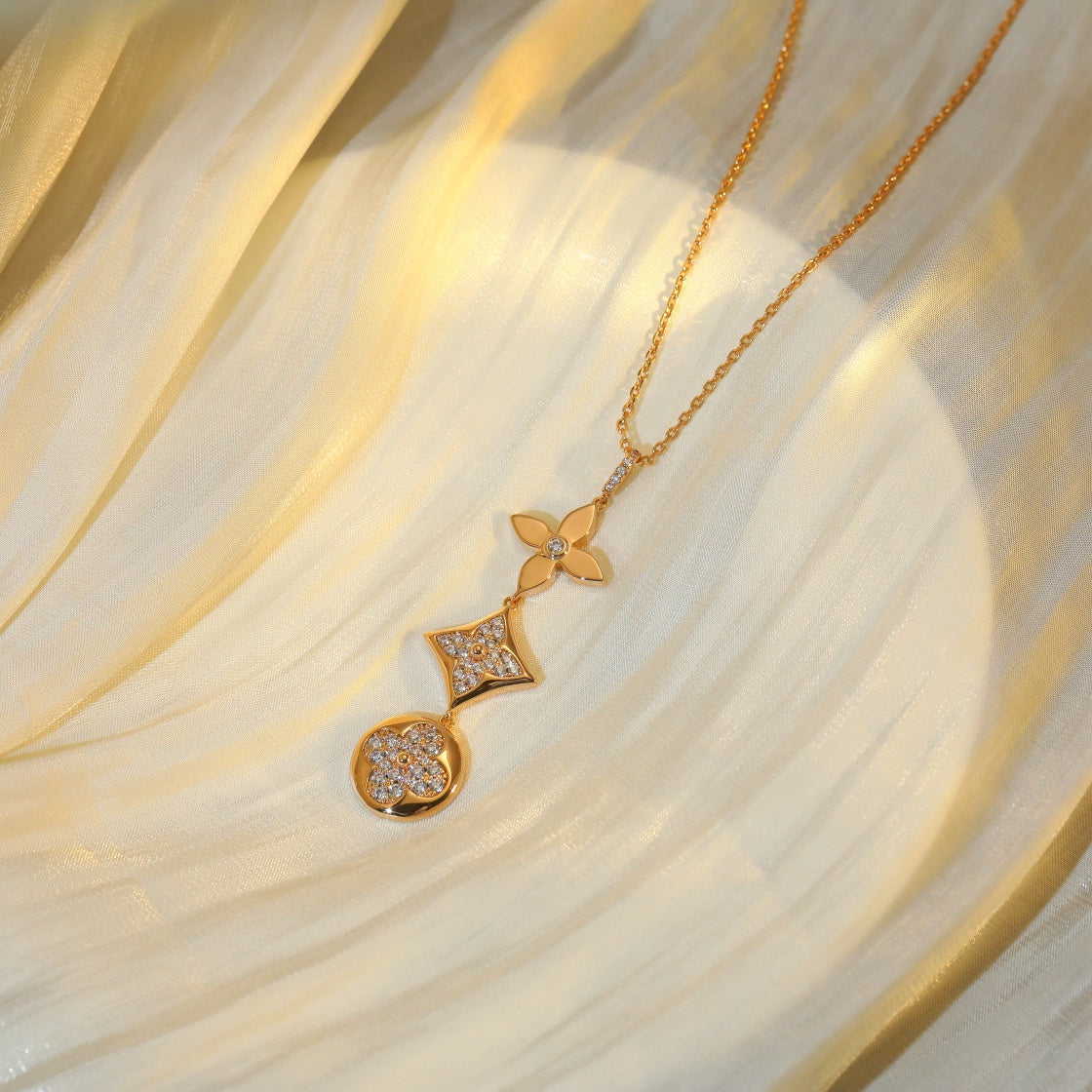 [Aurelle Style]STAR AND SUN DIAMOND PINK GOLD NECKLACE
