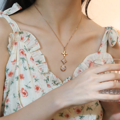 [Aurelle Style]STAR AND SUN DIAMOND PINK GOLD NECKLACE