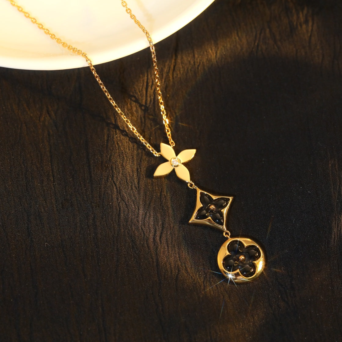 [Aurelle Style]STAR AND SUN ONYX PINK GOLD NECKLACE