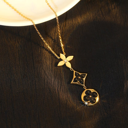 [Aurelle Style]STAR AND SUN ONYX PINK GOLD NECKLACE