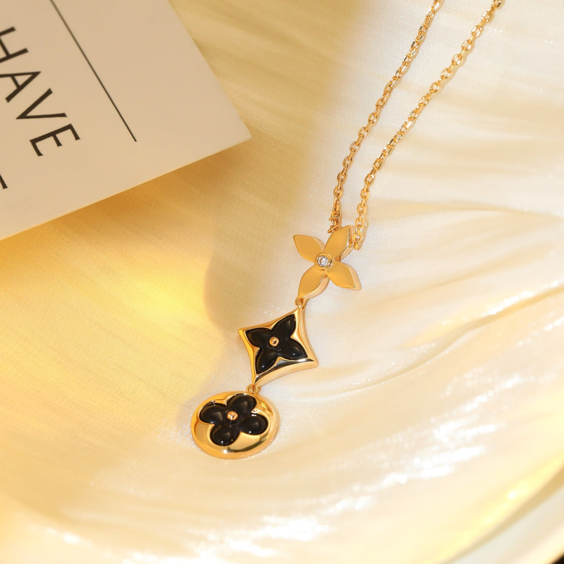 [Aurelle Style]STAR AND SUN ONYX PINK GOLD NECKLACE