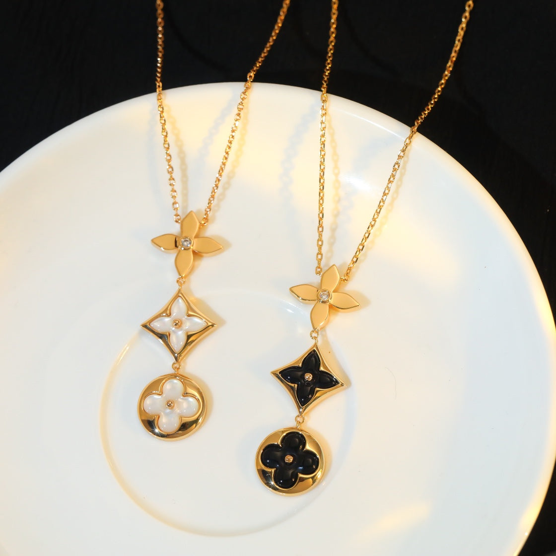 [Aurelle Style]STAR AND SUN ONYX PINK GOLD NECKLACE