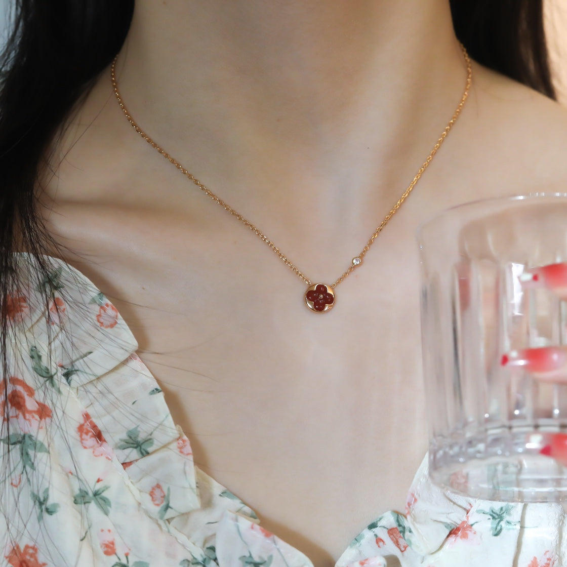 [Aurelle Style]SUN PEDANT PINK GOLD 1 DIAMOND NECKLACE