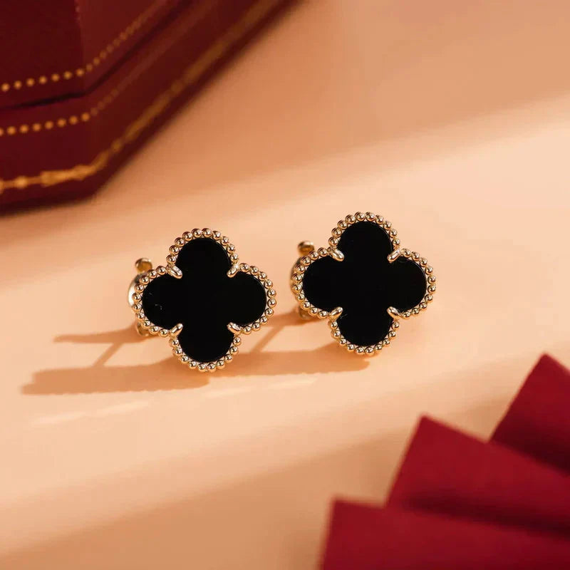[Aurelle Style]CLOVER MEDIUM 1 MOTIFS  ONYX STUD EARRINGS