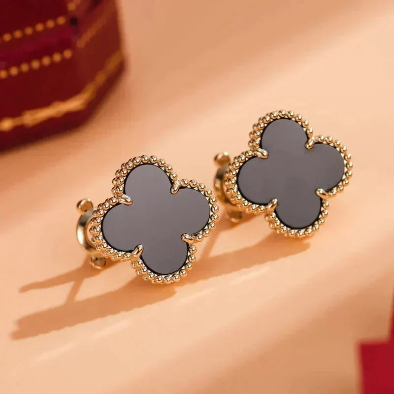 [Aurelle Style]CLOVER MEDIUM 1 MOTIFS  ONYX STUD EARRINGS