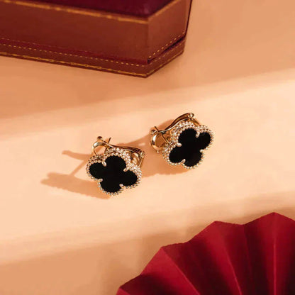 [Aurelle Style]CLOVER MEDIUM 1 MOTIFS  ONYX STUD EARRINGS
