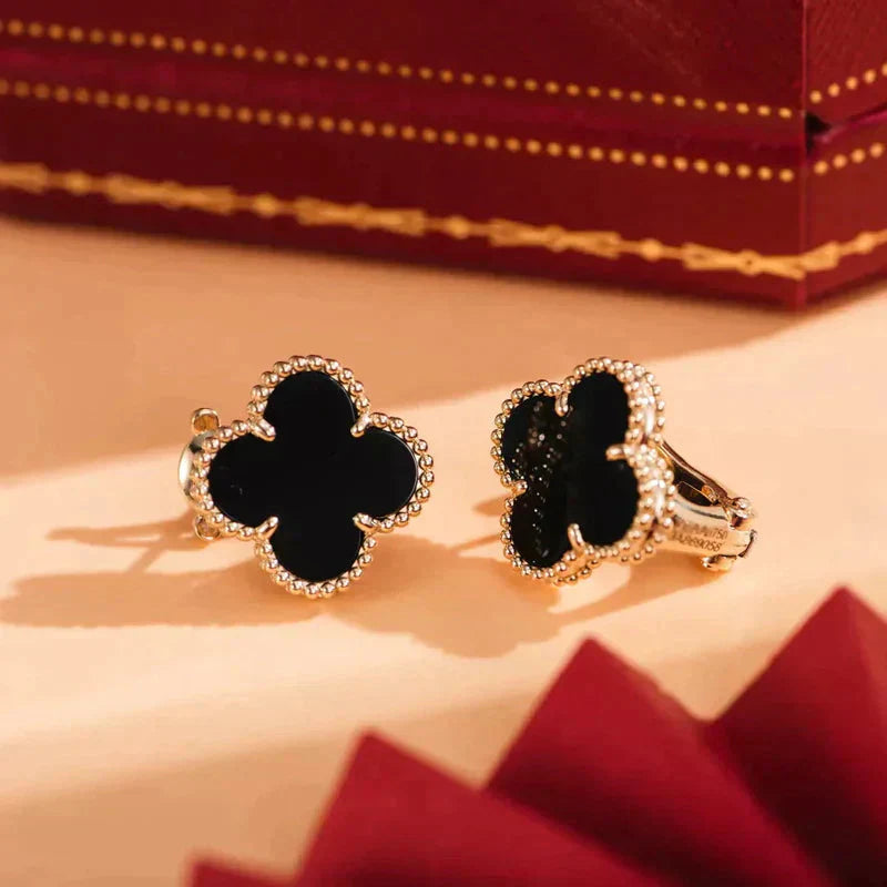 [Aurelle Style]CLOVER MEDIUM 1 MOTIFS  ONYX STUD EARRINGS