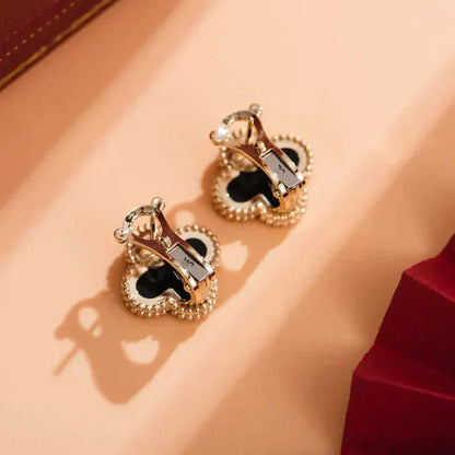 [Aurelle Style]CLOVER MEDIUM 1 MOTIFS  ONYX STUD EARRINGS