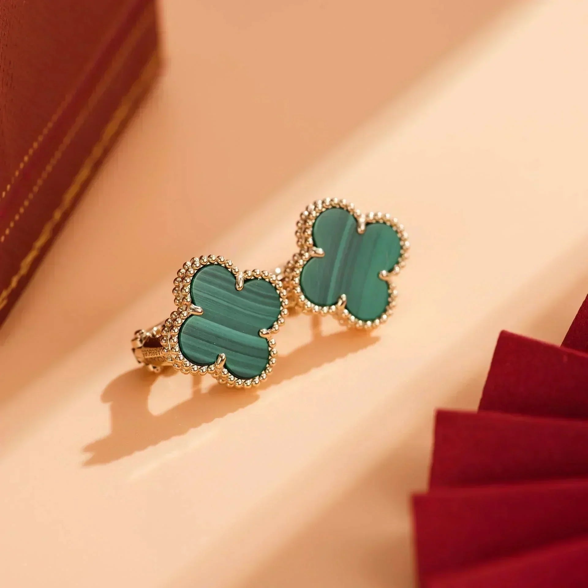 [Aurelle Style]CLOVER MEDIUM 1 MOTIFS MALACHITE  EARRINGS