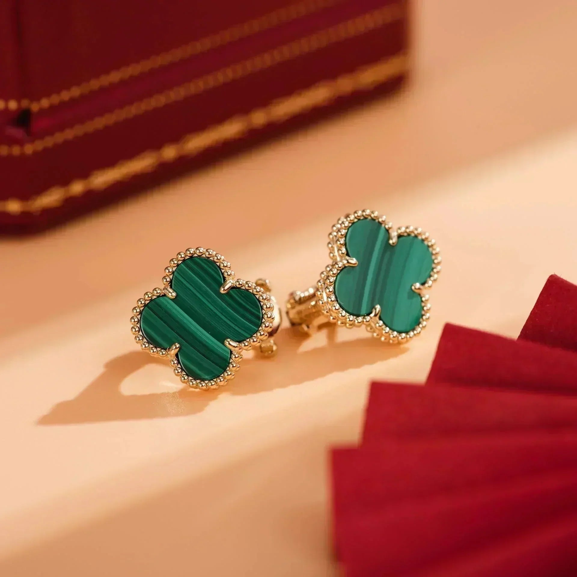 [Aurelle Style]CLOVER MEDIUM 1 MOTIFS MALACHITE  EARRINGS