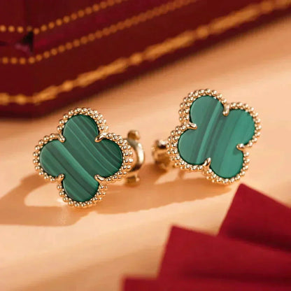 [Aurelle Style]CLOVER MEDIUM 1 MOTIFS MALACHITE  EARRINGS