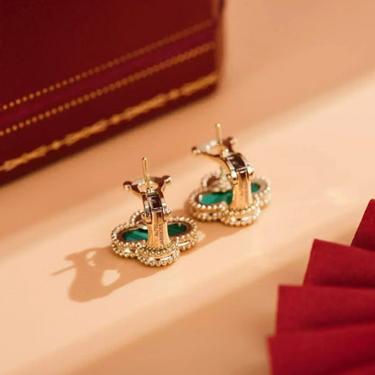 [Aurelle Style]CLOVER MEDIUM 1 MOTIFS MALACHITE  EARRINGS