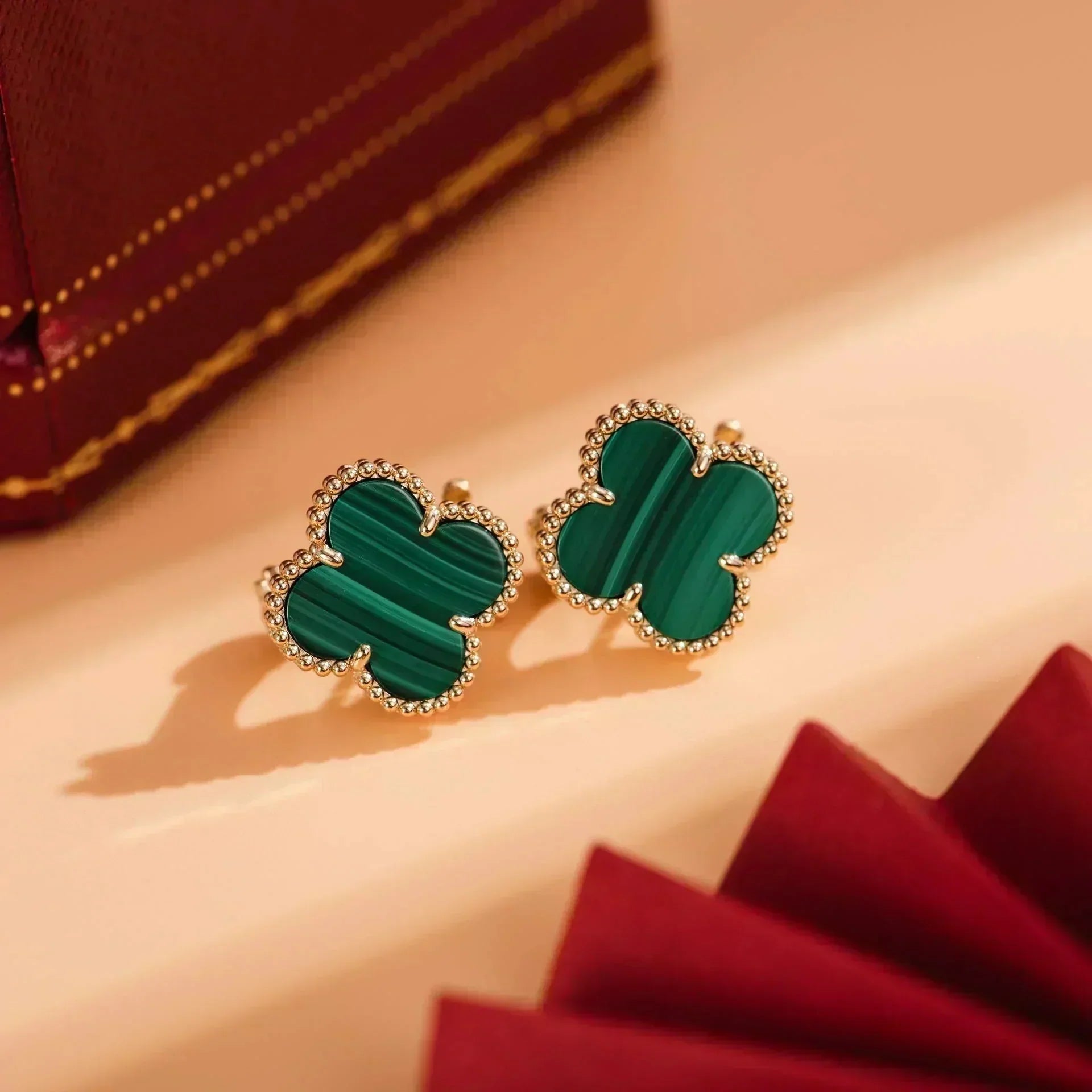 [Aurelle Style]CLOVER MEDIUM 1 MOTIFS MALACHITE  EARRINGS