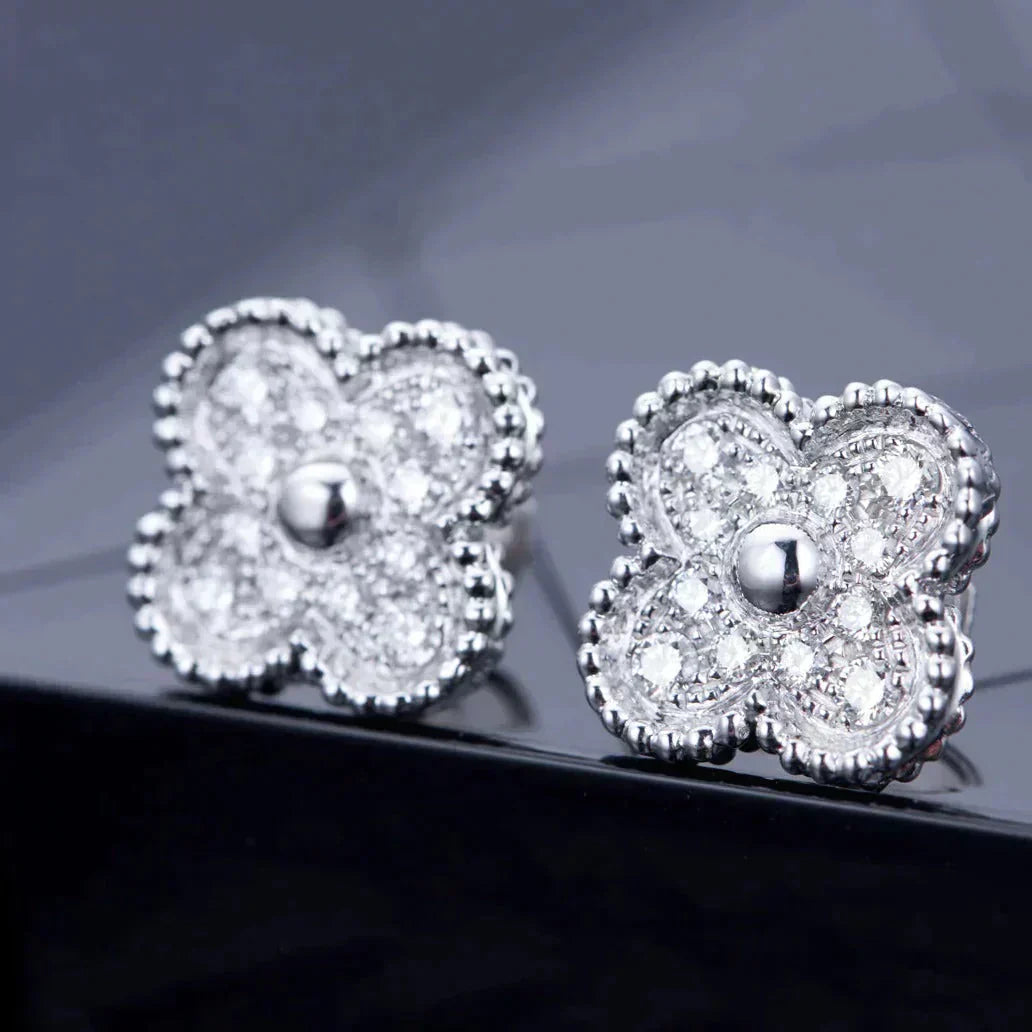 [Aurelle Style]CLOVER 1 MOTIFS DIAMOND STUD EARRINGS SILVER