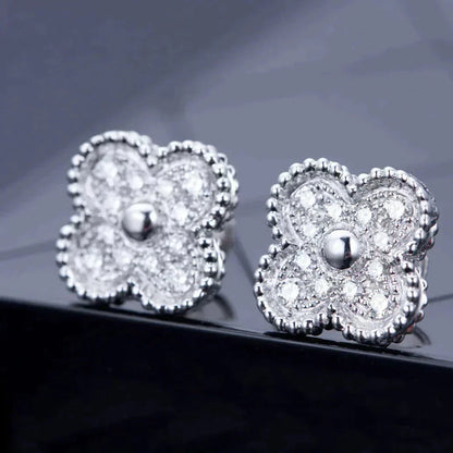 [Aurelle Style]CLOVER 1 MOTIFS DIAMOND STUD EARRINGS SILVER