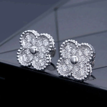 [Aurelle Style]CLOVER 1 MOTIFS DIAMOND STUD EARRINGS SILVER