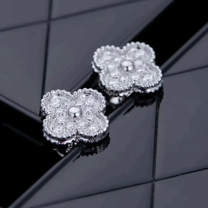 [Aurelle Style]CLOVER 1 MOTIFS DIAMOND STUD EARRINGS SILVER