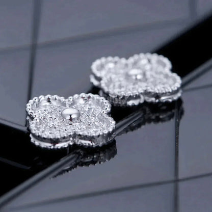 [Aurelle Style]CLOVER 1 MOTIFS DIAMOND STUD EARRINGS SILVER
