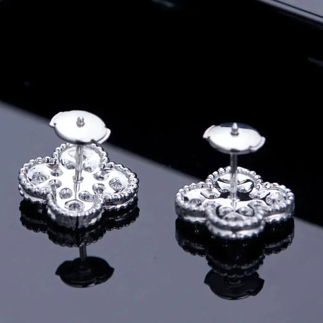[Aurelle Style]CLOVER 1 MOTIFS DIAMOND STUD EARRINGS SILVER