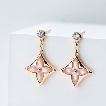[Aurelle Style]DOUBLE STAR PINK GOLD MOP DROP EARRINGS