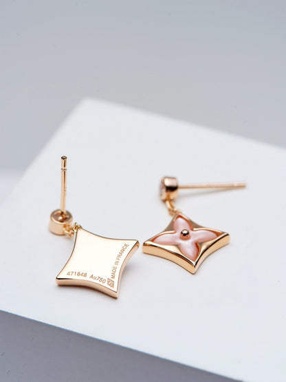 [Aurelle Style]DOUBLE STAR PINK GOLD MOP DROP EARRINGS