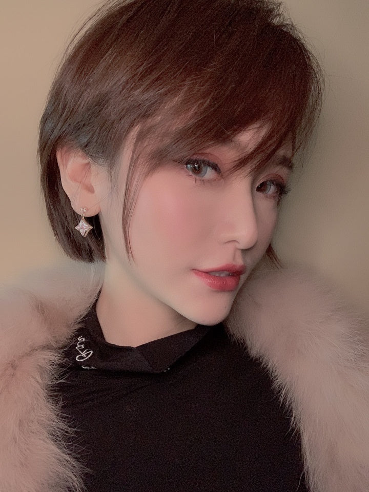 [Aurelle Style]DOUBLE STAR PINK GOLD MOP DROP EARRINGS