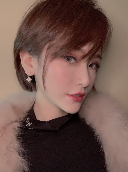 [Aurelle Style]DOUBLE STAR PINK GOLD MOP DROP EARRINGS