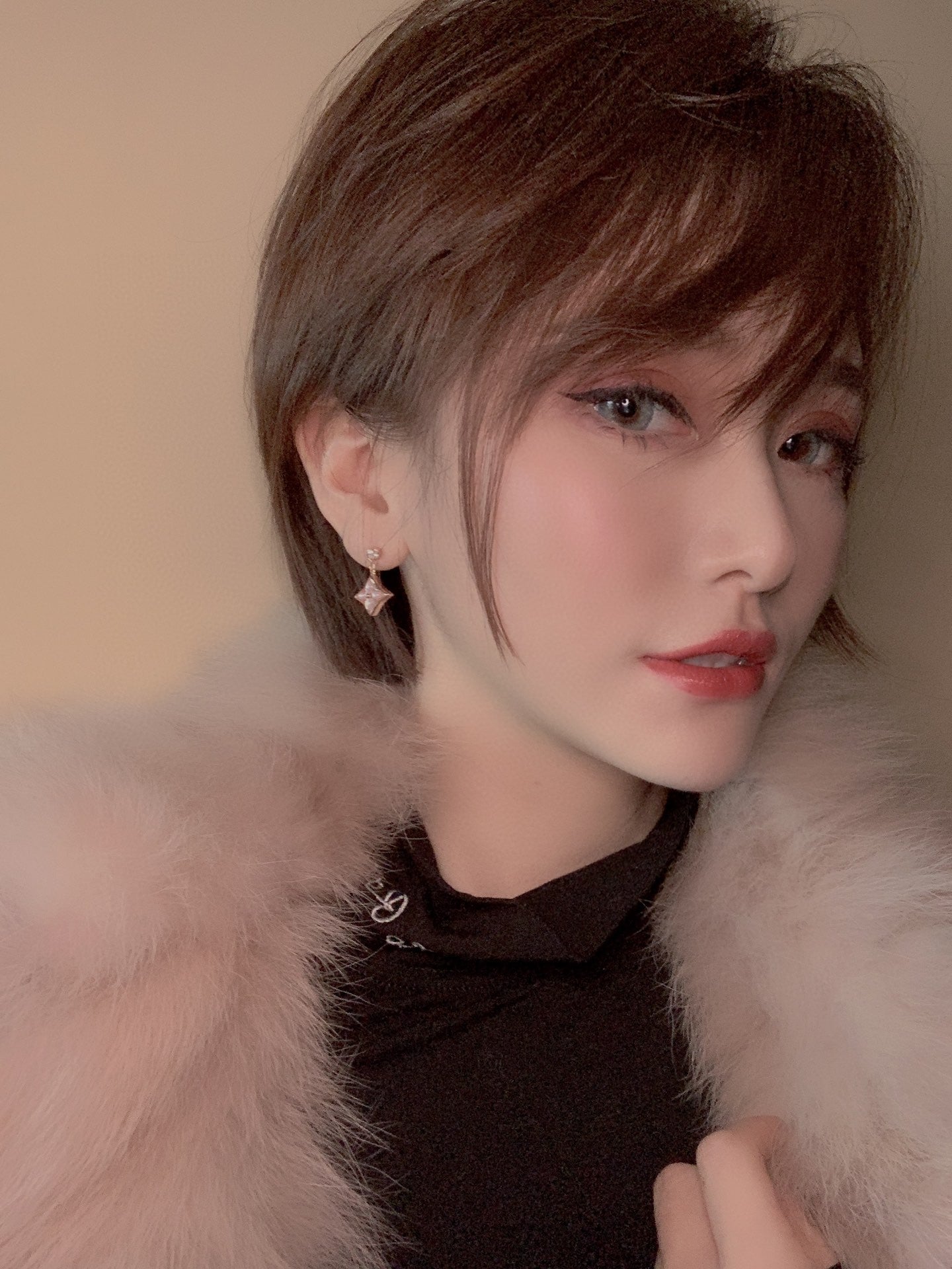 [Aurelle Style]DOUBLE STAR PINK GOLD MOP DROP EARRINGS