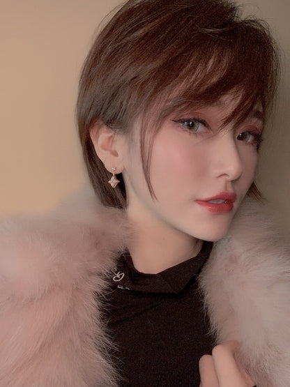 [Aurelle Style]DOUBLE STAR PINK GOLD MOP DROP EARRINGS