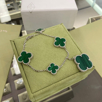[Aurelle Style]CLOVER 5 MOTIFS SIVLER MALACHITE BRACELET