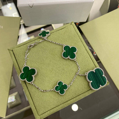 [Aurelle Style]CLOVER 5 MOTIFS SIVLER MALACHITE BRACELET