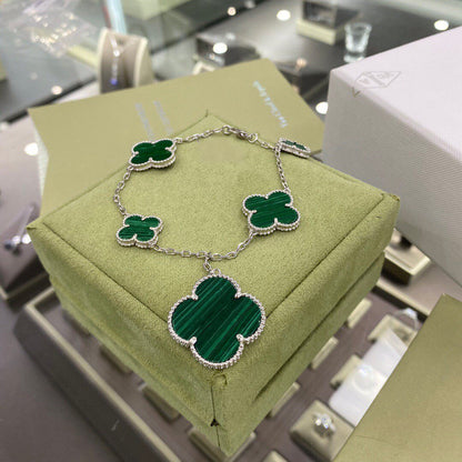 [Aurelle Style]CLOVER 5 MOTIFS SIVLER MALACHITE BRACELET